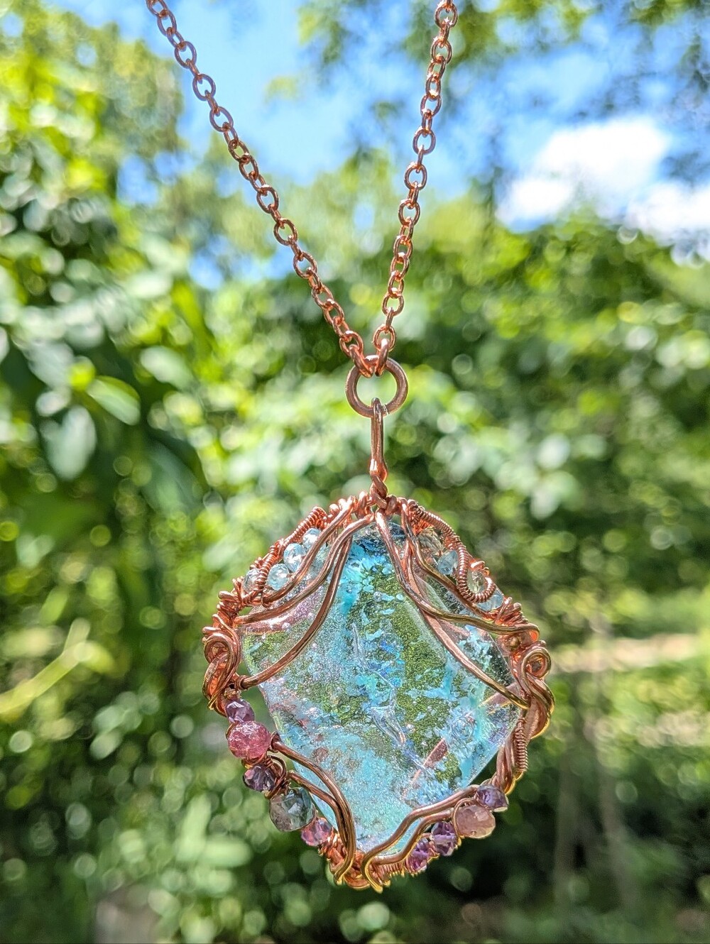 Mermaid Goddess Pendant Artisan Crafted Copper Wire Wrap Design On Copper Chain - Picture 16 of 16